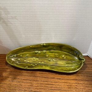 Vintage Mid-Century Green Ceramic Pickle Relish Dish